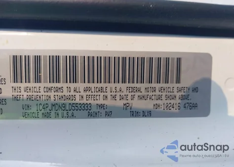 2020 Jeep Cherokee High Altitude 4X4 z USA, uszkodzony, nr VIN 1C4PJMDN9LD553333